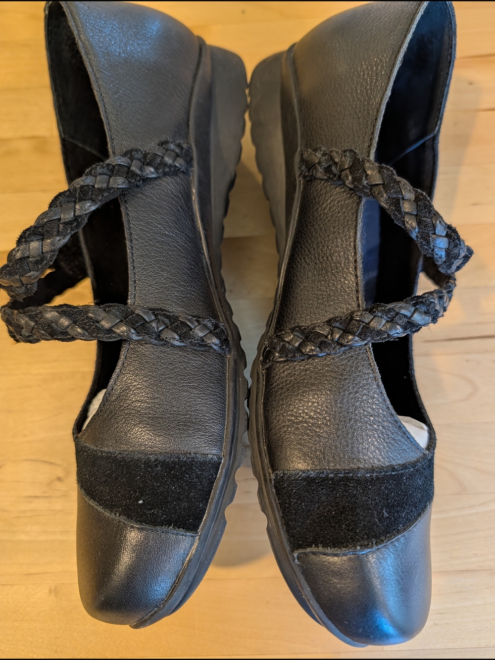 Black Braided Strap Mary Jane Flats Leather Upper. - Picture 5 of 11